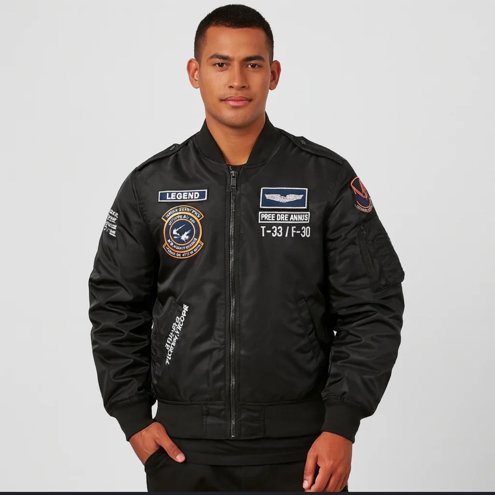 Men's Military Style MA-1 Nylon Bomber Flight Jacket Patches Embroidered 3XL